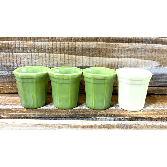 Set 4 Vintage 1930s Akro Agate Green Slag Jadeite Shot Drink Glasses 2" - Picture 12 of 13